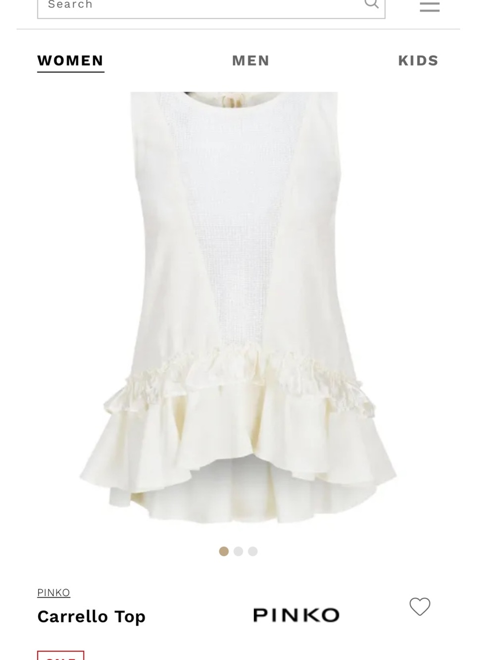 Pinko Cream Ruffled Sleeveless Carrello Top. Retail price $949.